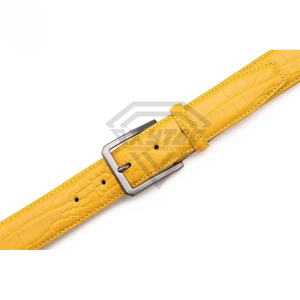 Ceinture en cuir de crocodile véritable de qualité supérieure pour homme, jaune vif, ceinture de créateur de luxe, accessoire vestimentaire fait main sur mesure - Product Image 5