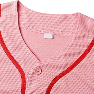 Camiseta de Béisbol Rosa Única con Botones, Transpirable, de Manga Corta, con Ribete en Contraste Rojo, Unisex, Ropa Deportiva Personalizada para Equipos - Product Image 4