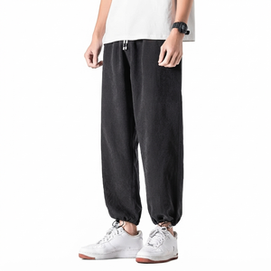 High Quality Men Black Solid Color Acid Hip Hop Streetwear Jogger <b>Harem</b> Sweatpants Midweight Drawstring Closure Eco-Friendly - Product Image 1