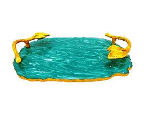 Nouveau plateau de service en résine époxy au meilleur design, poignée en feuille d'or métallique, finition naturelle, 30x23x3 CM, qualité hôtelière, restaurant, ustensiles de cuisine - Product Image 1