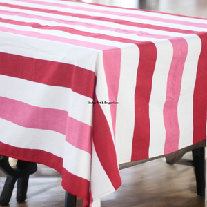 Striped Cotton Linen <b>Tablecloth</b> Rectangular Pink White Washable Home Use Simple Style - Product Image 3