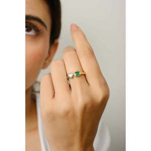 18K Gold Two-Toned Emerald and Diamond Statement Ring for Women - Product Image 3
