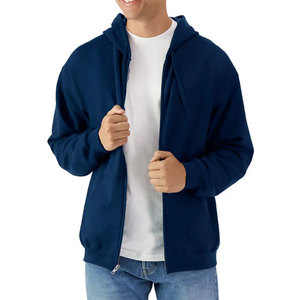 Sweat-shirt à capuche zippé bleu marine pour homme, coupe classique, en molleton tricoté, couleur unie, décontracté, écologique, polyester/coton, vêtements d'hiver - Product Image 4