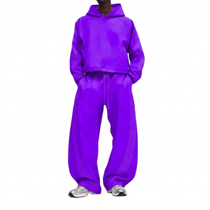 Conjunto Deportivo Unisex de Color Blanco Sólido con Capucha, Estilo Casual, Grueso, de Algodón, Corte Regular, Sudadera y Pantalones Deportivos Largos - Product Image 3