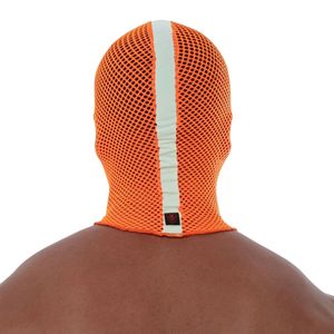 Masque intégral en cuir véritable orange pour homme, style néon, maille, design audacieux, éco-responsable, pour clubwear et fétichisme anime - Product Image 2