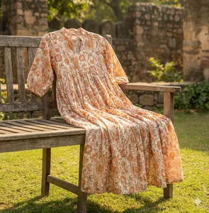 Robe maxi bohème pour femmes, imprimé floral orange, manches courtes, col en V, ample, décontractée, robe d'été pour la plage et les vacances - Product Image 3