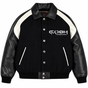 Chaqueta Varsity para Hombre, Color Negro con Bloques de Color, Mangas de Cuero Blanco, Botones a Presión, Estampado de Letras Hip Hop, Chaqueta de Invierno Clásica Universitaria - Product Image 5
