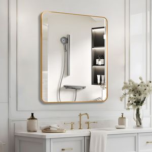 Specchio da parete rettangolare dorato per bagno, 30x36 pollici - Product Image 1