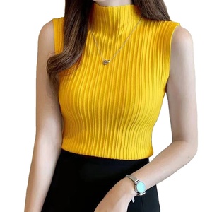 Chaleco de Punto Elegante Tallas S-3XL para Mujer, Camiseta sin Mangas, Color Morado, Azul, Naranja, Verde, Amarillo, Ajustado, Delgado, Cuello Medio Alto, Tops para Chicas - Product Image 2