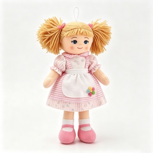 customized Mini hanging rag <b>doll</b>, twin pigtail cloth <b>doll</b>, pink striped floral apron <b>doll</b>, fabric plush ornament, stuffed girl - Product Image 3