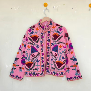 Handmade Velvet Suzani <b>Kimono</b> <b>Jacket</b> Front Pocket | Autumn/Winter Eco-Friendly Breathable Quilted Quick-Dry Anti-Wrinkle 100% - Product Image 1