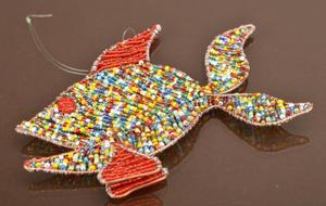 Colorful Velvet Beaded Tropical Fish <b>Christmas</b> Ornament Handmade Craft 4inch 50pcs Traditional Style Animal Shape - Product Image 1