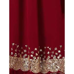 มารูนจีออร์แก็ตต์ประดับเลื่อมสีแดงเข้มที่น่ารักมีดีไซน์ lehenga choli กับ dupatta - Product Image 2