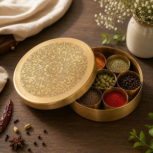 100% Pure Brass Spice <b>Box</b> with Intricate Floral Design 7 Compartment Kitchen Tools Dishwasher Safe Eco-Friendly Best Sale - Product Image 1