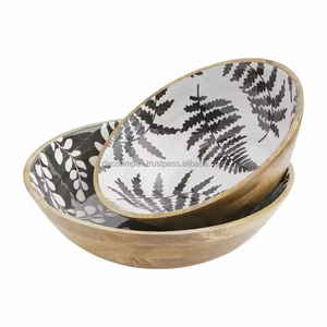 Bol en bois indien personnalisé artisanal bol d'assiette de service à salade bol de table à manger bol de service en bois décoratif design imprimé personnalisé - Product Image 2