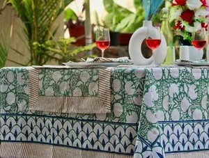 Handblock Printed <b>Tablecloth</b> Green and White Vintage <b>Tablecloth</b> Farmhouse Decor Wedding <b>Tablecloth</b> Custom Size Cotton Tablecover - Product Image 5