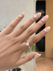 Elegant 18KT gold 3.215 CT <b>cushion</b> solitaire lab grown diamond contemporary half bezel engagement <b>ring</b> for women - Product Image 1