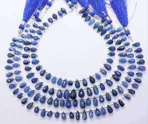 AAA Natural Blue Kyanite Faceted Teardrop Briolette 5x7-5x9 MM Kyanite <b>Gemstone</b> Beads 9 Inch Faceted Kyanite Side Drop Beads - Product Image 6