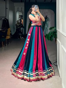 <b>Women</b> Rayon <b>Lehenga</b> Choli Set Printed Ethnic Indian Outfit Gota Patti Mirror Work Navratri Special Floor-Length Quick Dry - Product Image 5