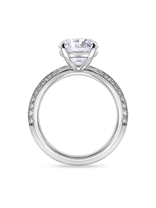 Bague de fiançailles solitaire ronde éblouissante avec diamant de laboratoire de 1+ carat et bande pavée |   Or jaune, blanc, rose et platine 18 carats - Product Image 2