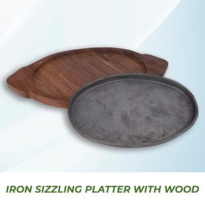 Plaque de service ovale en fonte antiadhésive de 35 cm de qualité supérieure avec base en bois, compatible lave-vaisselle et écologique - Product Image 4