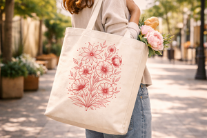 Bolsa de Tela de Algodón Premium AMANI de 300 g/m², Ecológica, Reutilizable, con Estampado Floral y Logotipo Personalizado, 12x17x4 Pulgadas - Product Image 3