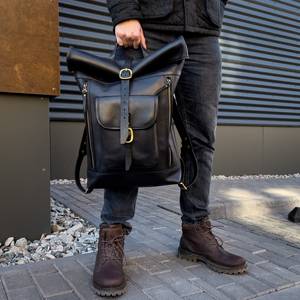 Sac à dos en cuir rustique à rabat, en cuir de vache véritable, sac de voyage pour homme, sacoche pour ordinateur portable, quincaillerie en laiton antique LTBP-0141 - Product Image 1