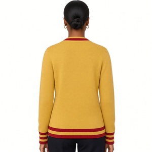 PDK <b>Women</b> Casual Knitted <b>Cardigan</b> <b>with</b> V Neckline Embroidered Chest Emblem Front Patch <b>Pockets</b> and Striped Ribbed Trims - Product Image 2