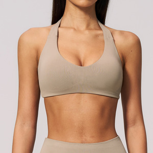 Soutien-gorge de sport sans coutures pour femme, maintien moyen, couleur unie, vêtements de yoga, design côtelé, respirant, séchage rapide - Product Image 1