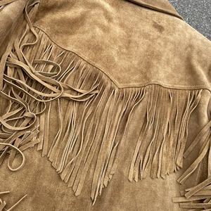 Women's Western <b>Jacket</b> Cropped Oversized <b>Suede</b> Leather <b>Jacket</b> with Safari <b>Jacket</b> Cow <b>Suede</b> Fringed Turn-down Collar - Product Image 4