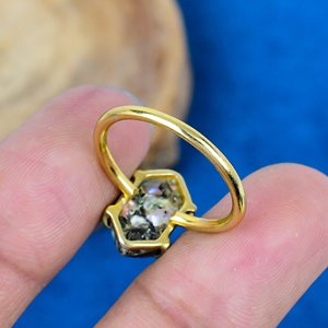 Natural Abalone Copper Pearl Hexagon Shape Gemstone <b>Ring</b> Handmade 18k Gold Micron Over 925 Sterling Silver - Product Image 4