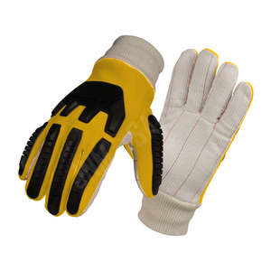 ถุงมือเซฟตี้อุตสาหกรรมคุณภาพพรีเมียม ผ้าฝ้ายและหนัง ป้องกันแรงกระแทกด้วย TPR และป้องกันการเสียดสี - Product Image 4