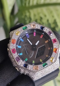 Rainbow Gemstone Iced Out Moissanite <b>Watch</b> Hip Hop Jewellery Diamond Bust Down Black Luxury <b>Watch</b> - Product Image 4