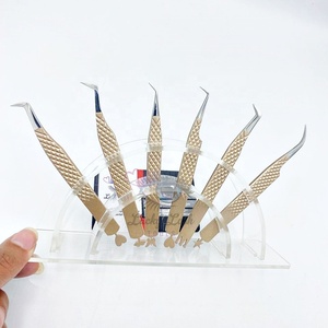 Kit d'outils de beauté dorés 6 pièces pour extension de cils couleur personnalisable pince à cils inférieure en acier inoxydable pointe pointue - Product Image 3