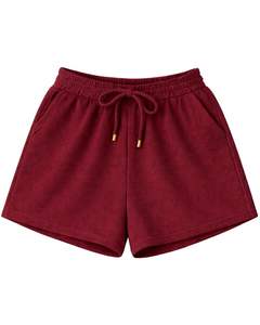 Conjunto de Top Corto Acanalado y Pantalones Cortos con Cordón para Mujer, Color Borgoña con Bordado de Fresa, Atuendo Casual de Dos Piezas Personalizado - Product Image 2