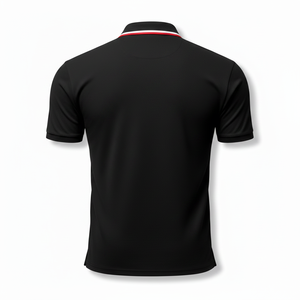 Camisa Negra Premium para Hombre con Cuello a Rayas en Contraste, Logotipo Personalizado, Tejido Ecológico, Deportiva, de Golf, Alta Calidad y Transpirable - Product Image 3