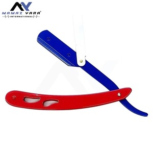 Navaja de Afeitar Profesional de Acero Inoxidable de Alta Calidad, Personalizada OEM, con Bloqueo Giratorio, de Una Sola Hoja, para Afeitar la Cara, en Rojo y Azul - Product Image 3