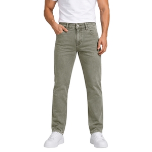 Jean en denim vert sauge pour homme, coupe droite, coupe classique, pantalon décontracté tendance, motif texturé, cinq poches, streetwear - Product Image 1