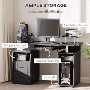 Scrivania da Gaming/PC per Ufficio dal Design Moderno e Semplice con Libreria Estensibile per Home Office (MDF Nero e Metallo) - Product Image 2