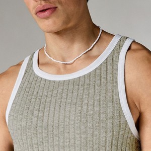 Hot Selling <b>Men</b> Ribbed Knitted Tank Top Solid Color O-Neck Casual Sleeveless Top Gray <b>White</b> Trim Breathable Knit <b>Vest</b> Tank Top - Product Image 3