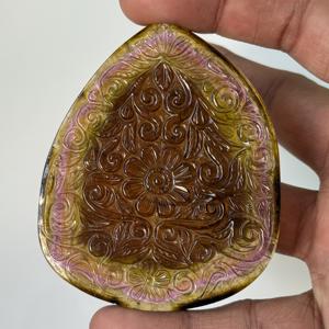 Colgante de mandala floral tallado a mano con turmalina multicolor natural, piedra preciosa suelta tallada en turmalina para la fabricación de joyería al por mayor. - Product Image 4