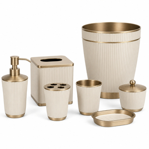Premium Solid Brass Bathroom Set Luxury Golden Countertop Organizers <b>Toothbrush</b> <b>Holder</b> Soap Dish Tumbler Tray Waste Bin Sanitary - Product Image 3