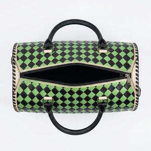 Bolsa de Viaje de Cuero Genuino a Cuadros Verde y Negro de Lujo, con Cierre de Cremallera, Ligera, Portátil y Duradera - Product Image 5