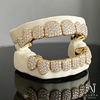 Grillz Hip Hop plaqué or avec diamants, entièrement sertis, pour dents supérieures et inférieures, idéal pour les fêtes