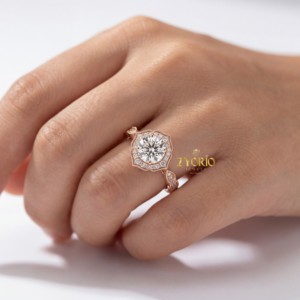 Bague de fiançailles classique en diamant de laboratoire VS, micro-sertie de diamants d'appoint, plaquée or, bijoux de mariage - Product Image 4
