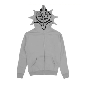 Men's Black Hooded <b>Zip</b>-<b>Up</b> Sweatshirt With Star And Lightning Embroidered Design Pattern Regular Fit Casual Autumn Wear - Product Image 6