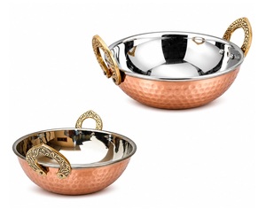 Bol de service Karahi en cuivre poli avec poignées en laiton, résistant à la chaleur et écologique, pour la restauration et le traiteur - Product Image 2