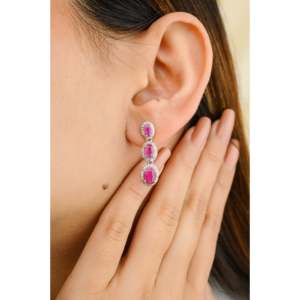 Pendientes de Oro Sólido de 14K con Rubí y Diamante - Estilo Religioso Cristiano de Moda - Product Image 4