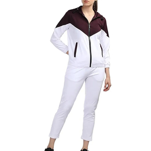 Women's Casual Loose <b>2</b>-<b>Piece</b> Winter Tracksuit Set <b>White</b> Burgundy Solid Hooded Zipper Long Sleeve Knitted Polyester Eco-Friendly - Product Image 1