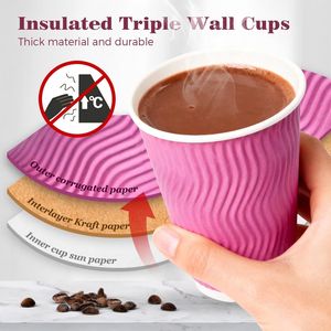 Confezione da 100 Bicchieri di Carta Isolati a Parete Ondulata da 350 ml con Coperchi Rosa, 100% Usa e Getta per Caffè, Tè, Cacao, D Cups - Product Image 3